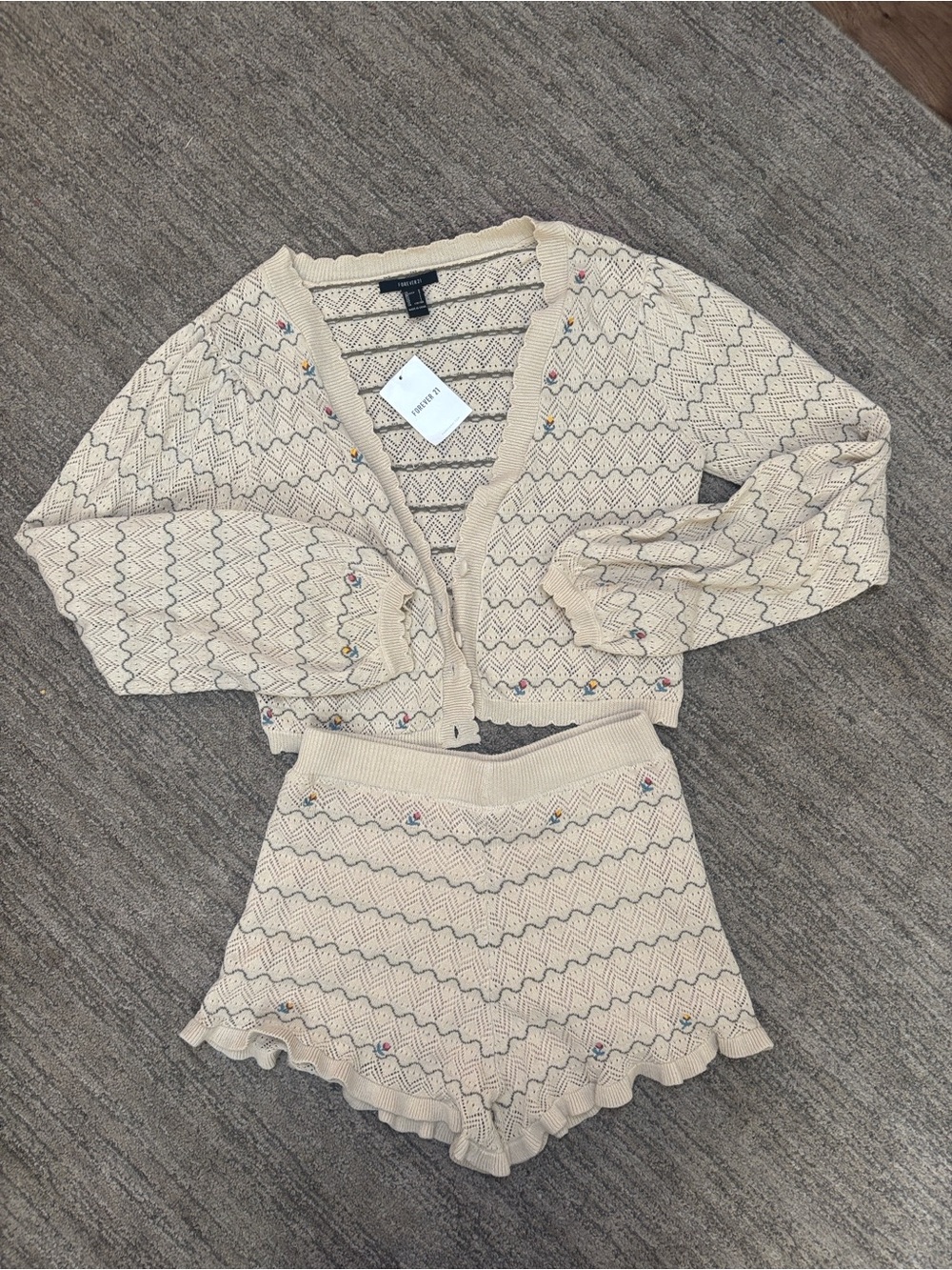 NWT Forever 21 cream-colored pointelle-knit matching set